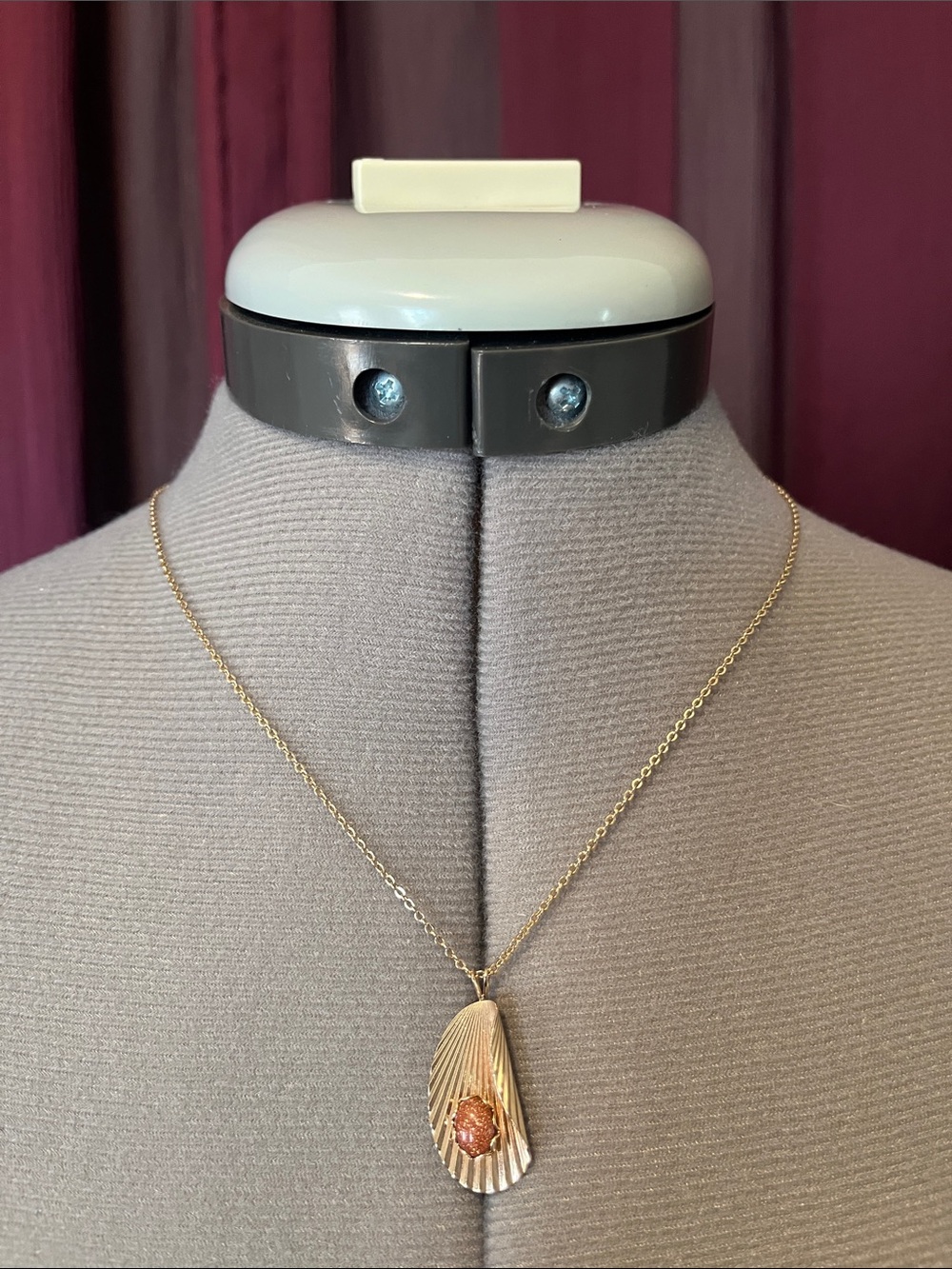 Midcentury Nakagawa Corporation Shell Pendant Necklace, Goldtone, 18 Inches